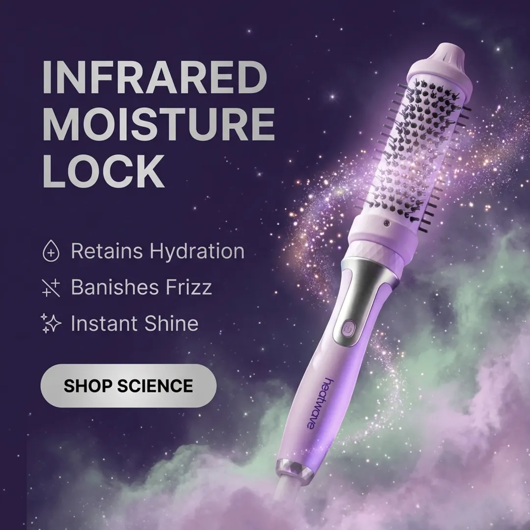 Heatwave infrared moisture lock hair styling brush that retains hydration banishes frizz and delivers instant shine