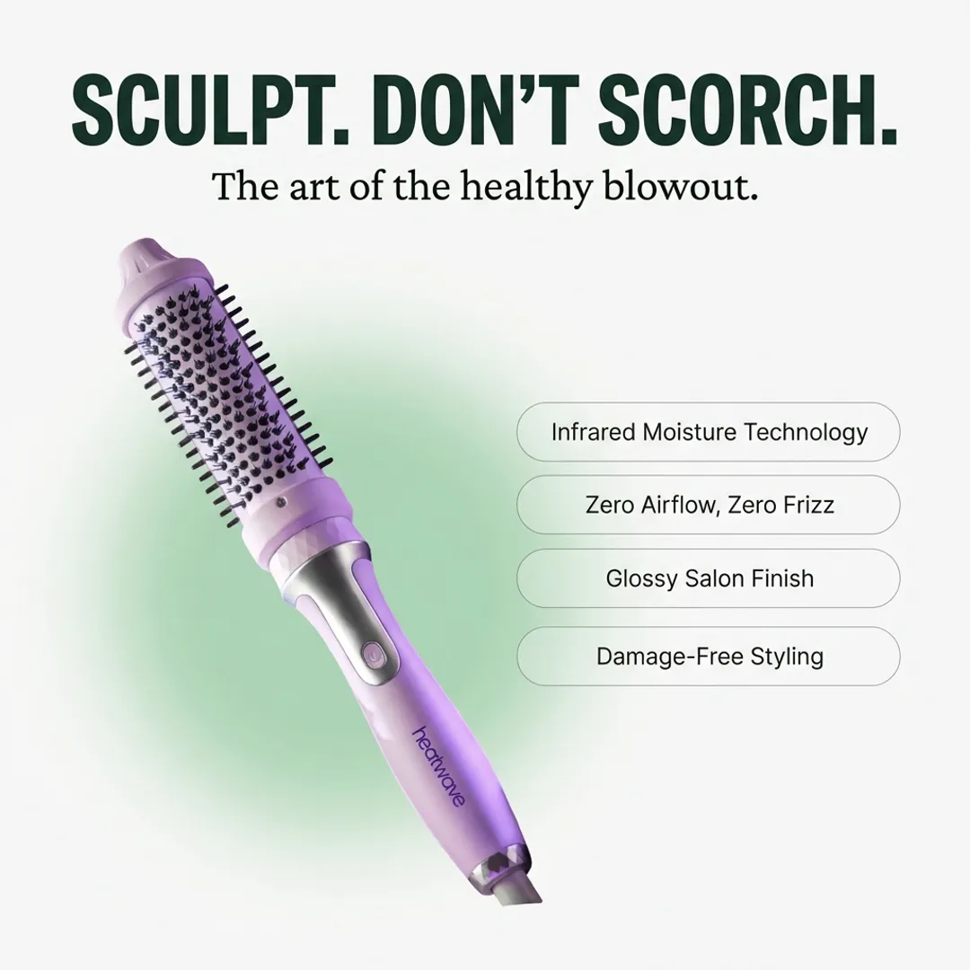 Heatwave hair styling brush for healthy blowout with infrared moisture technology damage-free styling and glossy frizz-free salon finish