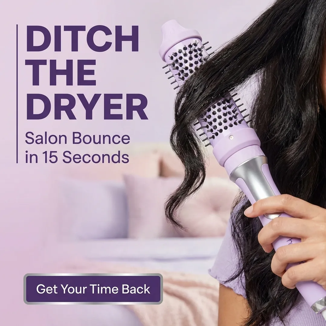 Air brush hair styler that replaces blow dryer delivering salon bounce and volume in 15 seconds for busy women