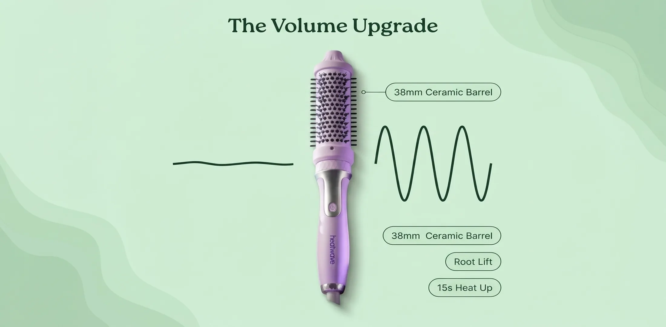 Heatwave 38mm ceramic barrel hair brush for instant root lift and volume upgrade with 15 second heat up
